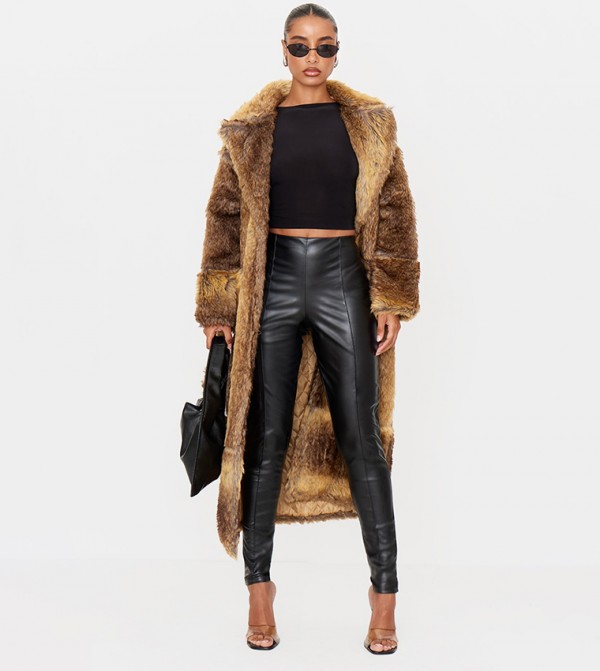 Faux Leather Pintuck Detail Leggings