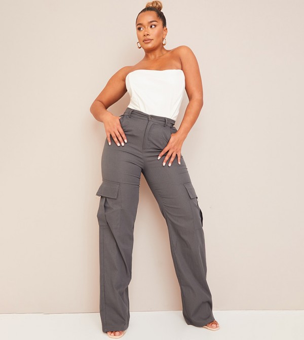 Shape Buckle Detail Cargo Wide Leg Trousers