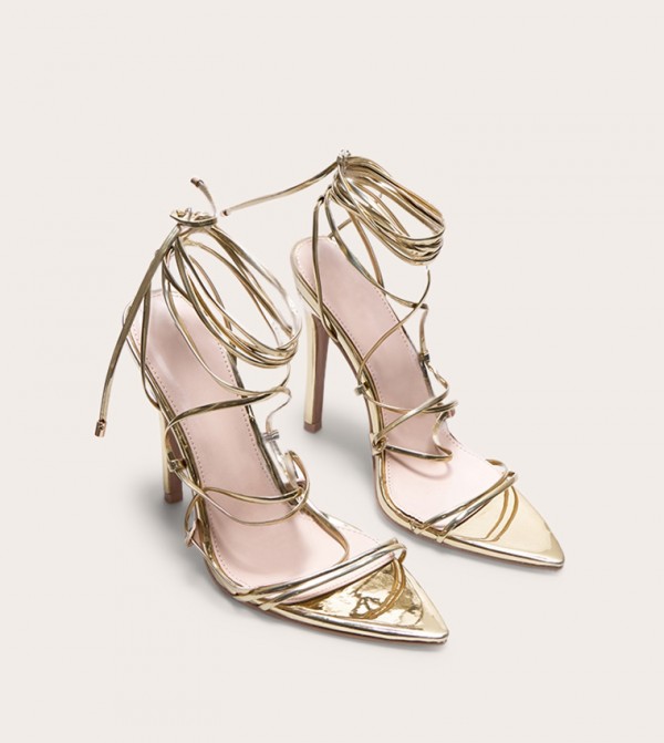Metallic Strappy Gladiator Point Toe Heeled Sandals