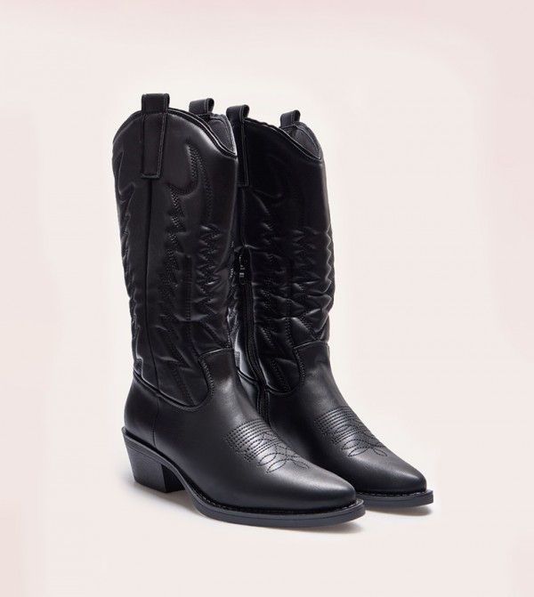 Faux Leather Western Knee High Boots