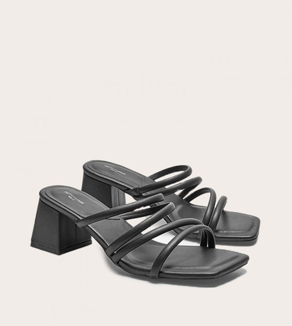 Wide Fit PU Square Toe Tube Strap Mid Block Heeled Sandals