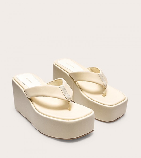 Stretch Lycra Square Toe Thong Platform Sandals
