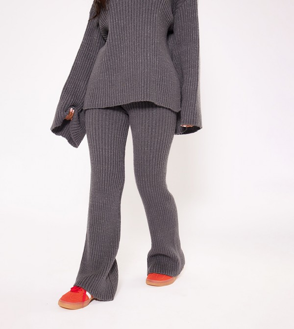 Petite Rib Knit Wide Leg Trousers