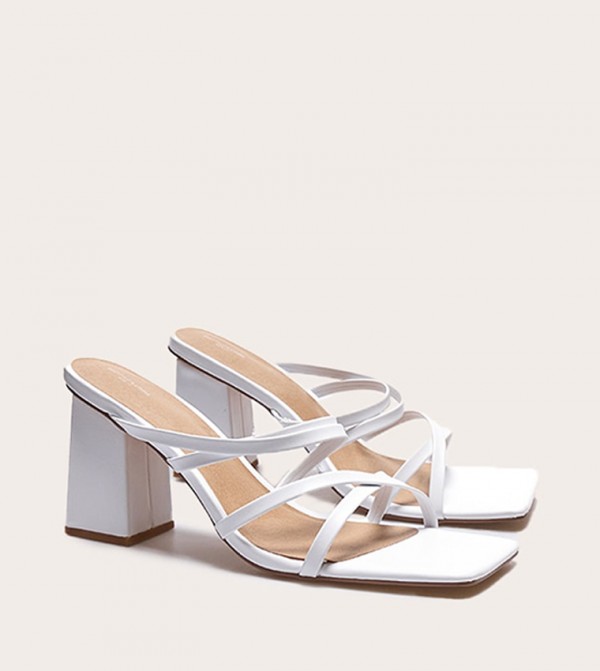 PU Wide Fit Square Toe Strappy Block Heeled Sandals