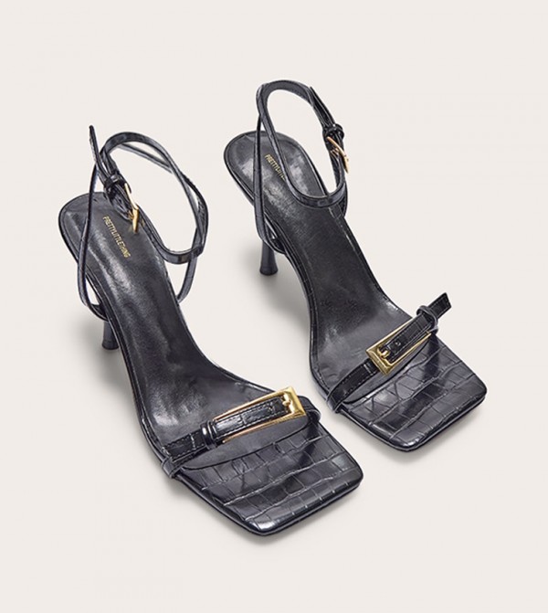 Croc PU Square Toe Buckle High Stiletto Heeled Sandals