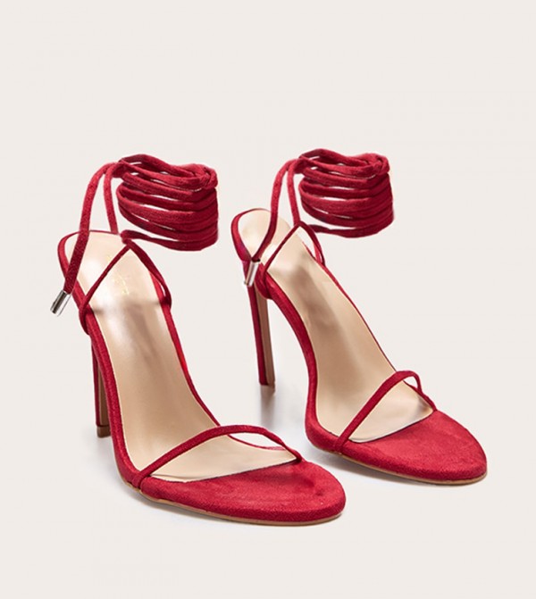 Wide Fit Faux Suede Round Toe Heeled Sandals