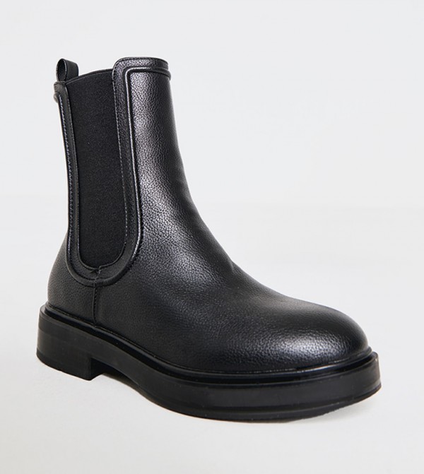 PU Round Toe Chelsea Chunky Ankle Boots