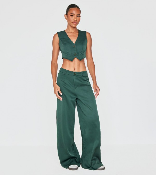 Woven Belted Back Detail Cropped Waistcoat