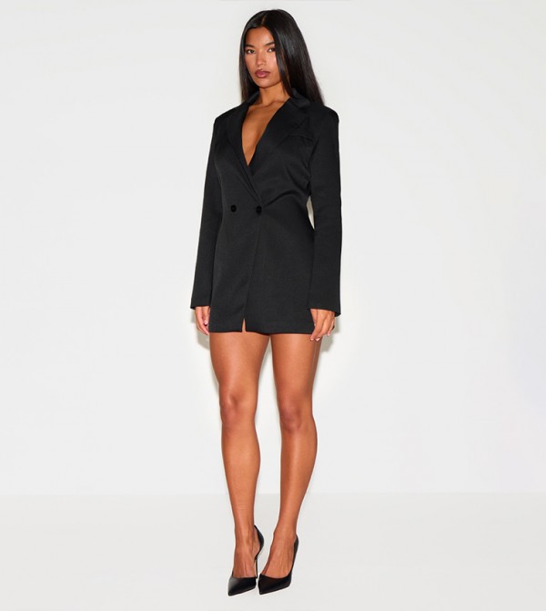 Woven Double Breasted Cinched Waist Blazer Dress