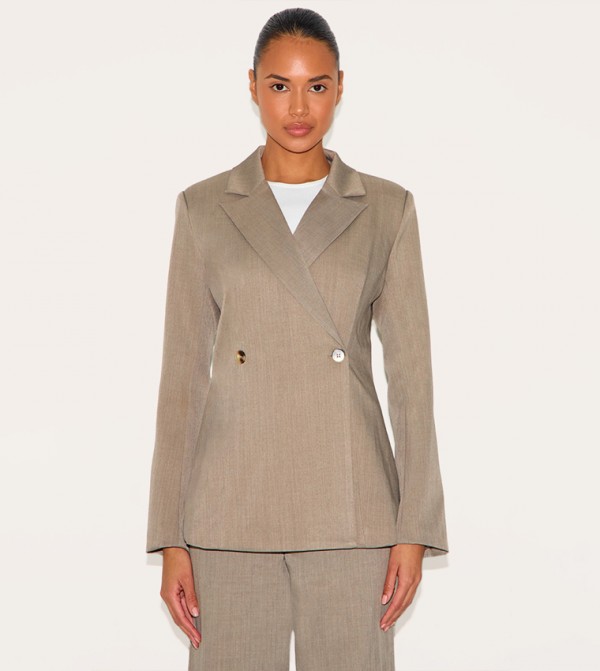 Premium Tailored Woven Cinched Waist Fitted Blazer