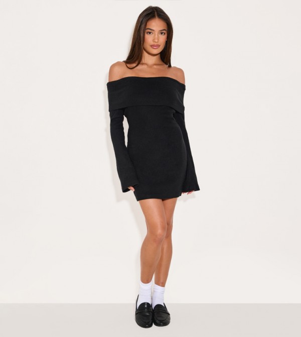 Fold Over Bardot Mini Dress