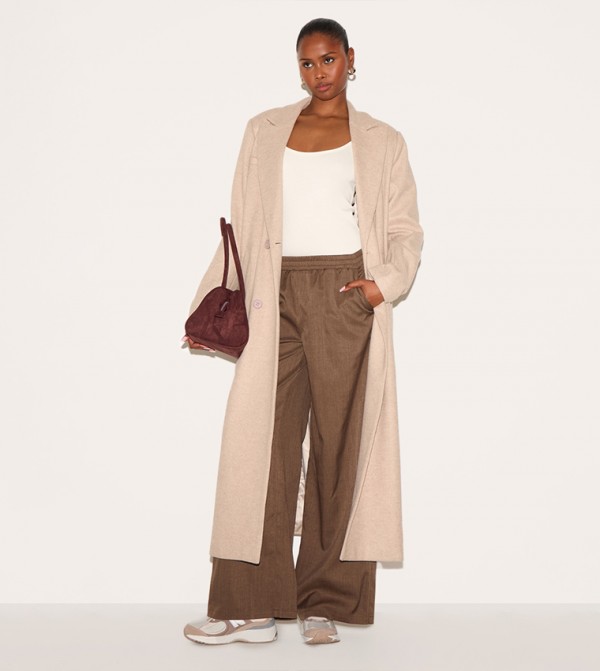 Woven Elastic Waist Wide Leg Trousers