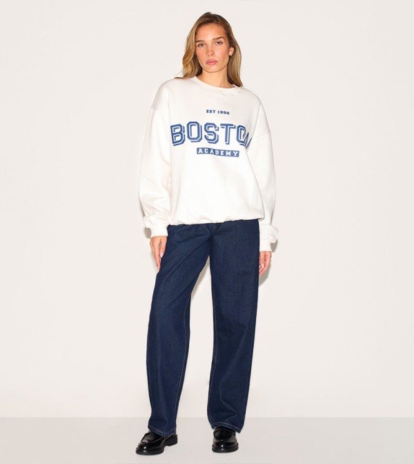 Printed Oversized Boston Print Sweatshirt