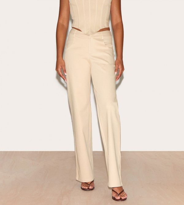 Twill Dipped Waistband Straight Fit Trousers