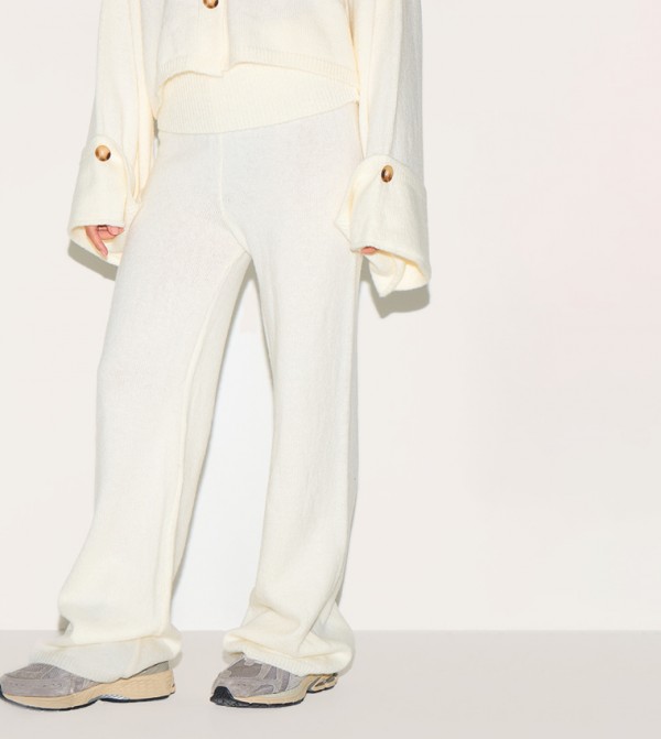 Petite Knitted Fold Over Flared Trousers