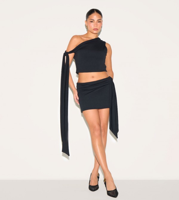 Petite Contour Jersey Tie Detail Crop Top