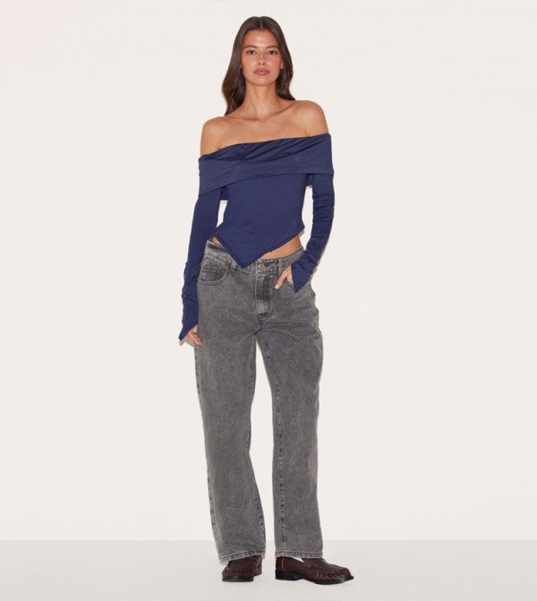 Slinky Bardot Asymmetric Long Top