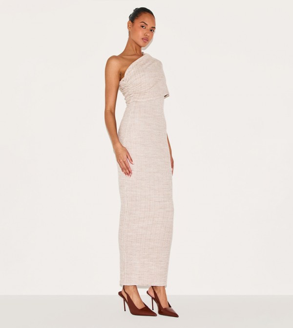 Textured Asymmetric One Shoulder Maxi Dress
