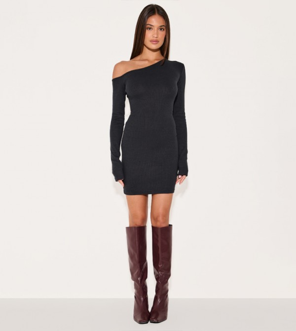 Rib Asymmetric Mini Dress