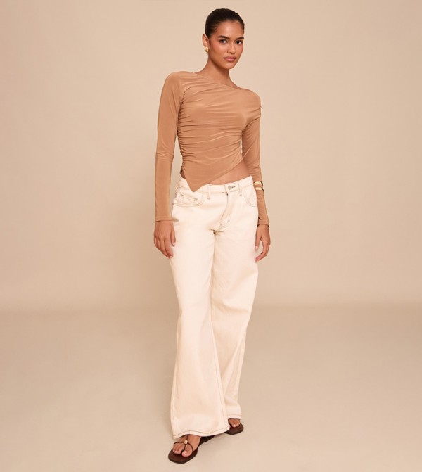 Soft Touch Asymmetric Ruched Long Sleeves Top