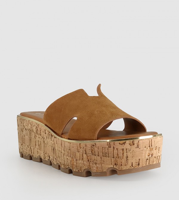 Open-Toe Cork Heel Platform Sandals