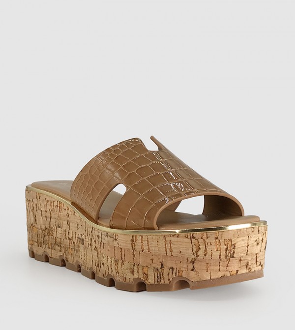 Croc Textured Platform Sandals