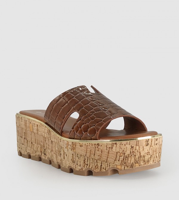 Croc Textured Platform Sandals