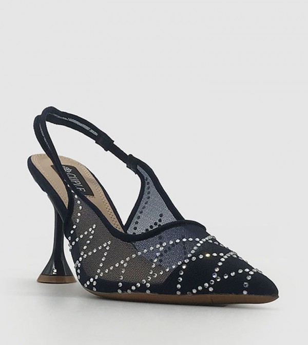Embellished Slingback Mesh Pumps