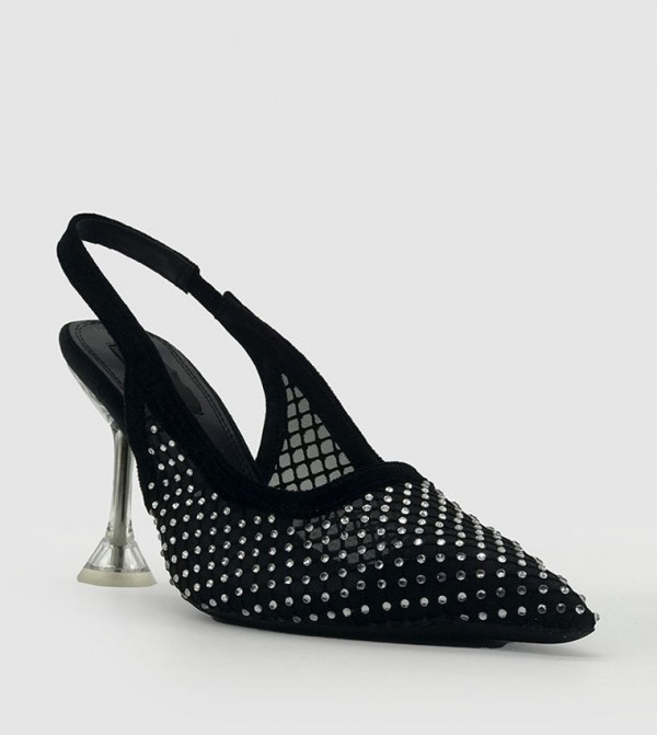 Embellished Slingback Mesh Pumps