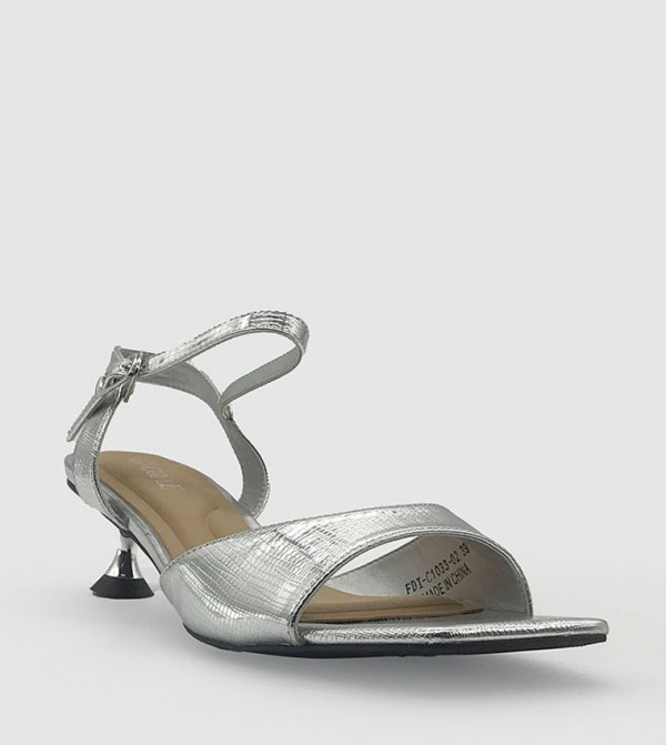 Textured Ankle Strap Kitten Heel Sandals