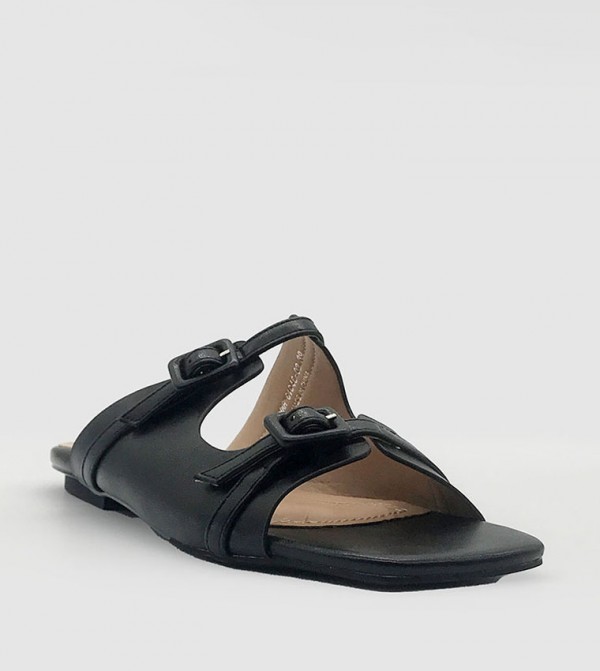Buckle Detail Double Strap Flat Sandals