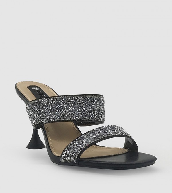 Embellished Double Strap Heeled Sandals 