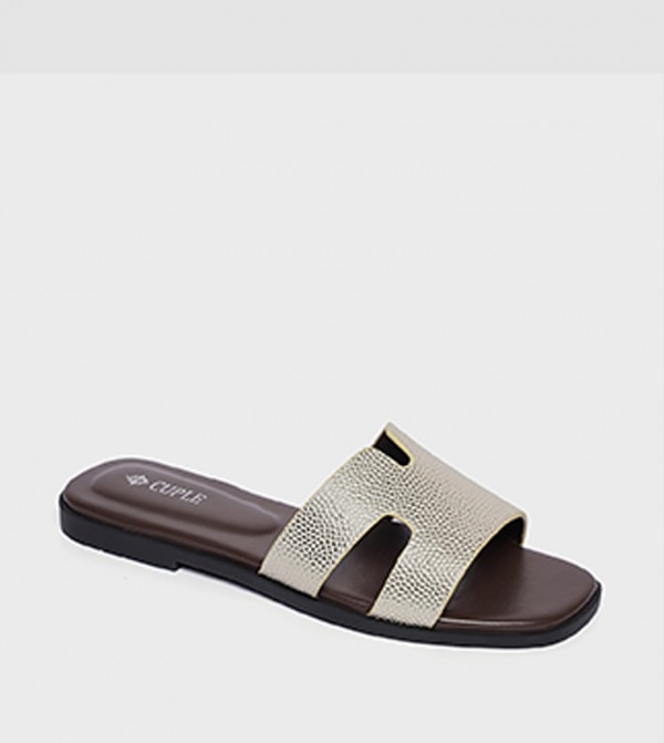 Textured Cut-Out Strap Flat Sandal