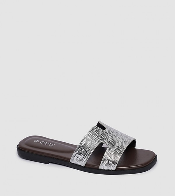Textured Cut-Out Strap Flat Sandal