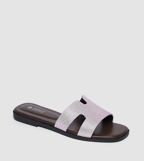 Textured Cut-Out Strap Flat Sandal