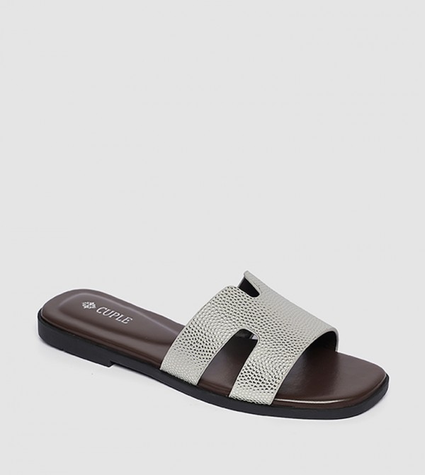 Textured Cut-Out Strap Flat Sandal