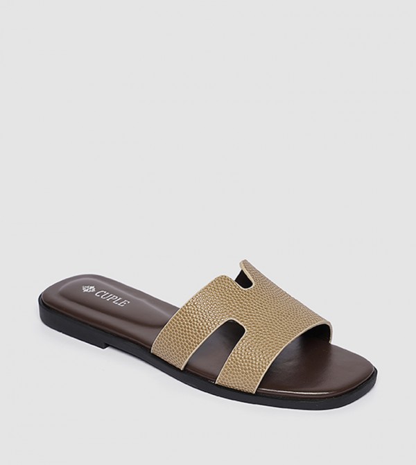 Textured Cut-Out Strap Flat Sandal