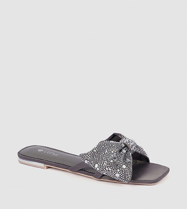Embellished Bow Strap Flat Sandals
