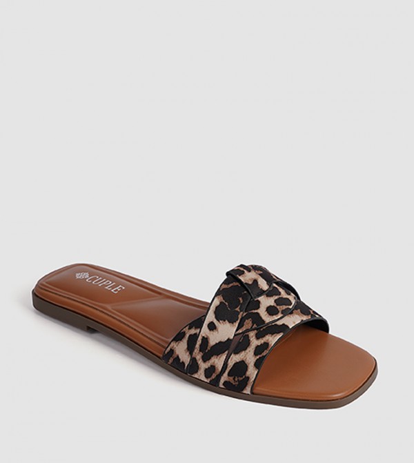 Leopard Print Strap Flat Sandals