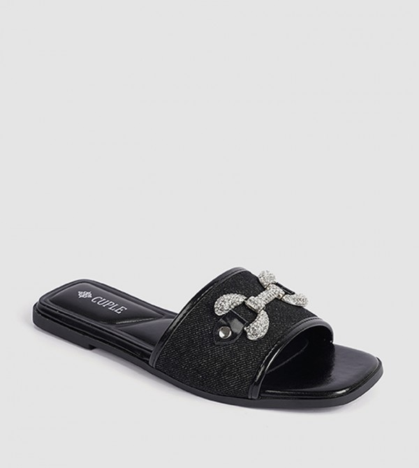 Embellished Denim Flat Sandals