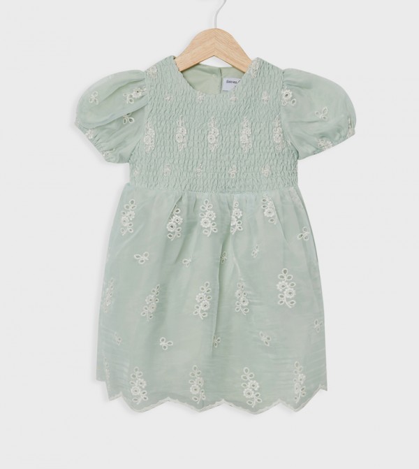 Embroidered Smocked Flared Dress