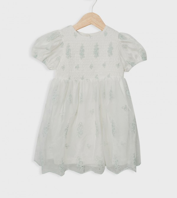 Embroidered Smocked Flared Dress