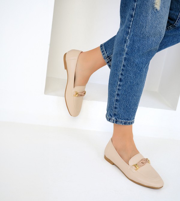 Buy SOHO Outlet Metal Accent Round Toe Loafers In Beige