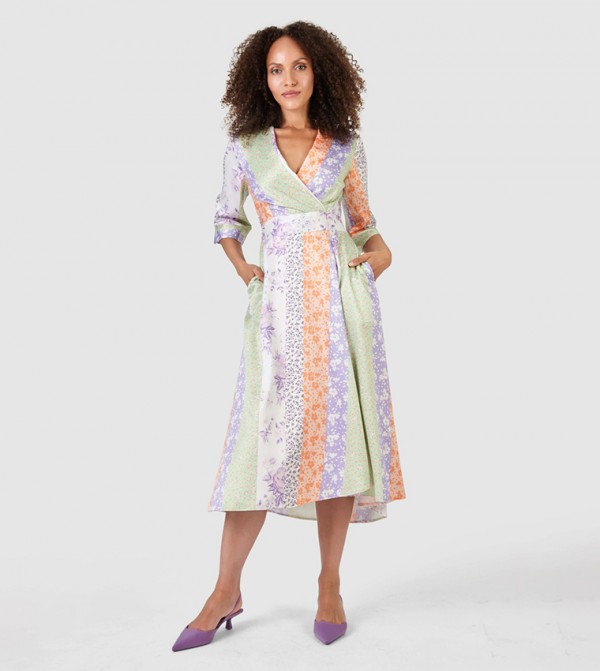 Printed V-Neck Wrap Dress