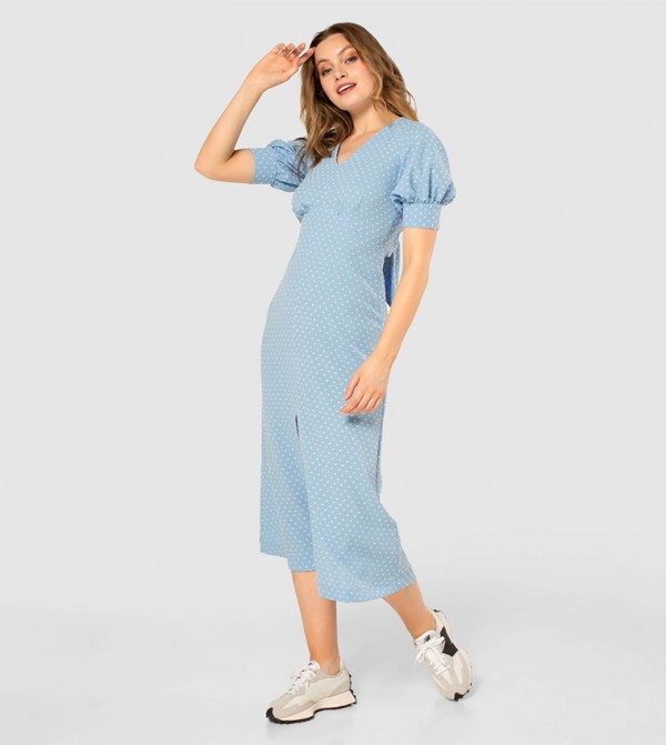 Woven Tie-Up Back  A-Line Dress