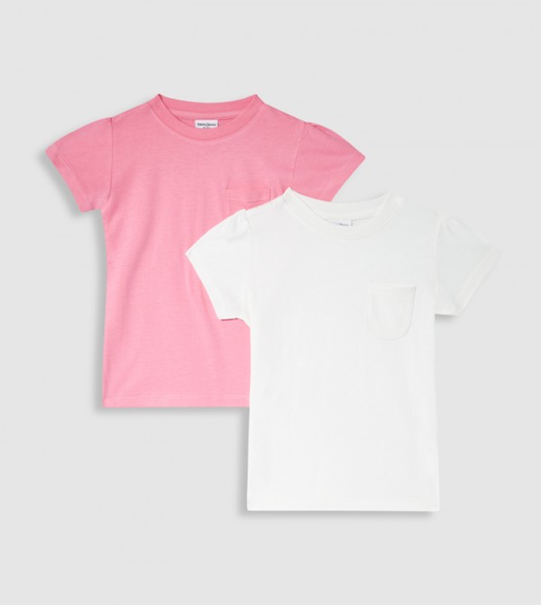 تيشيرت سادة بأكمام قصيرة - قطعتين 