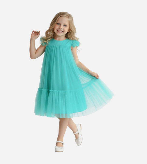 Pleated Round Neck Casual Dress