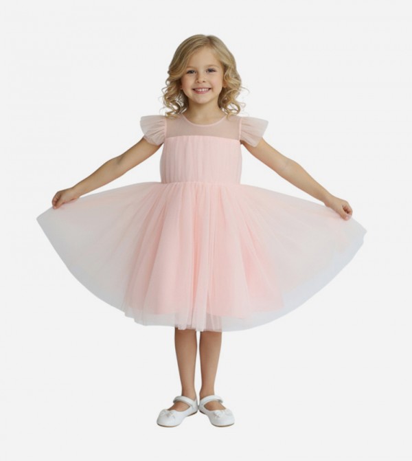 Flutter Sleeves Fit and Flare Tulle Dress