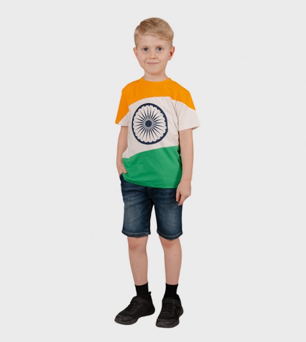 India Flag Printed Short Sleeves T-Shirt