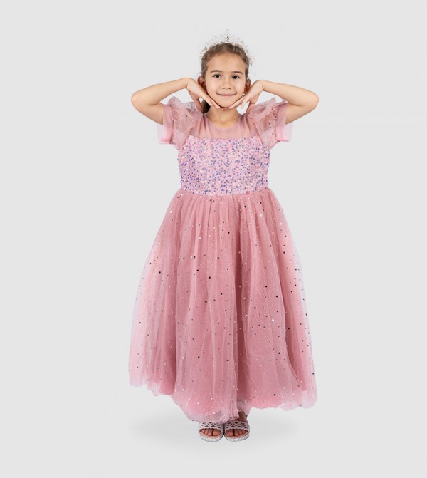 Sequin Puff Sleeves Party Gown
